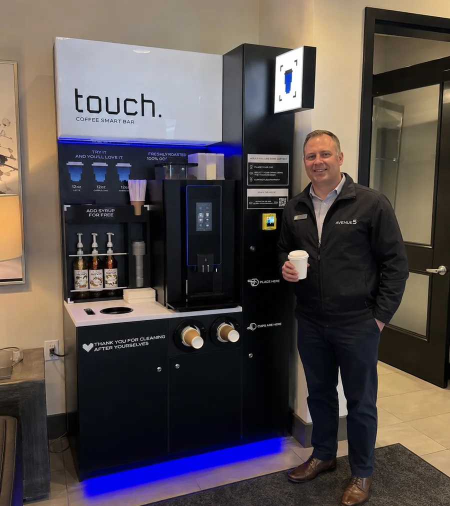 SmartVendHub touch coffee station installed at a client location