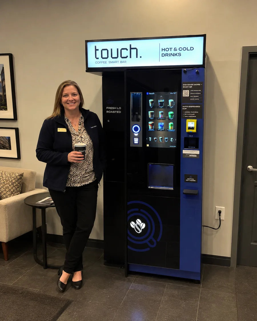 Smart coffee station in an apartment lobby