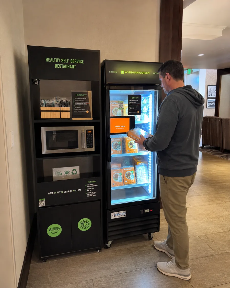 Frozen meal and microwave station at a hotel